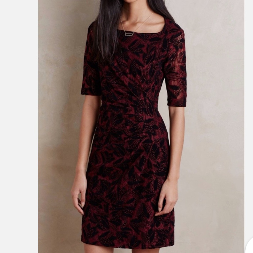 Anthropologie Maeve Elorn Black & Wine Draped Dress, Size 2